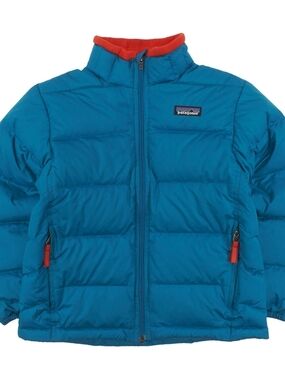 Patagonia Blue Puffy Jacket with Red Accents